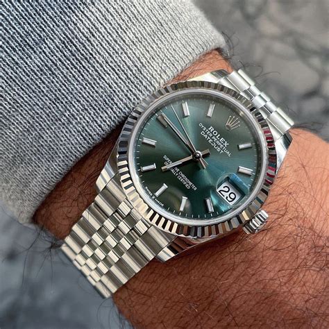 rolex green face mens watch|rolex 41mm date just mint dial.